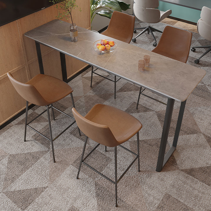 Modern Sintered Stone Top Rectangle Sled Bar Dining Table with Metal Base Clearhalo 'Bar Furniture' 'Bar Tables' 'bar_tables' 'furn' 'furn_bar_tables' 'Furniture' 'Kitchen & Dining Furniture' 7795601