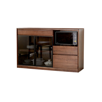 Aparador de madera maciza moderna con 3 cajones puerta de vidrio en marrón