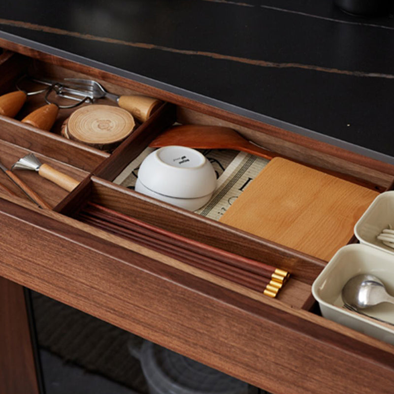 Aparador de madera maciza moderna con 3 cajones puerta de vidrio en marrón