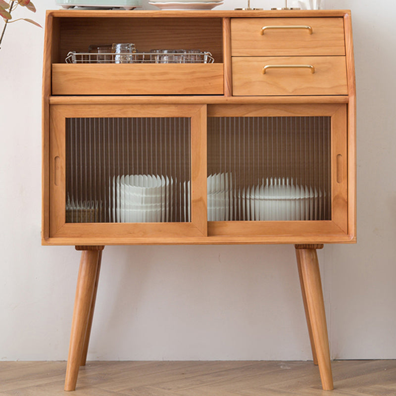Modern Style Storage Solid Wood Sideboard Cabinet with Glass Doors and Drawers