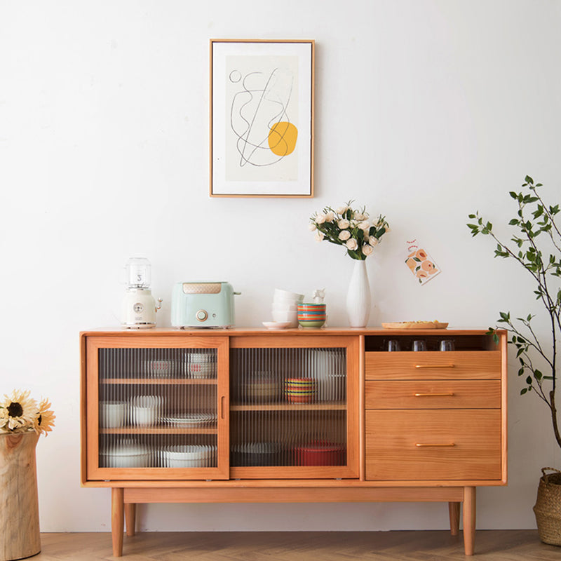 Nordic Style Storage Solid Wood Sideboard Cabinet with Glass Doors Clearhalo 'buffet_sideboard' 'Buffets & Sideboards' 'furn' 'furn_buffet_sideboard' 'Furniture' 'Kitchen & Dining Furniture' 7795835