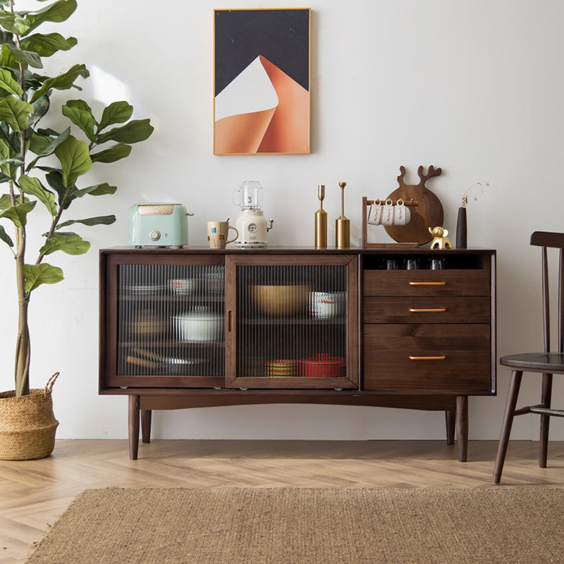 Nordic Style Storage Solid Wood Sideboard Cabinet with Glass Doors 47.2"L x 16.1"W x 31.5"H Walnut Clearhalo 'buffet_sideboard' 'Buffets & Sideboards' 'furn' 'furn_buffet_sideboard' 'Furniture' 'Kitchen & Dining Furniture' 7795836