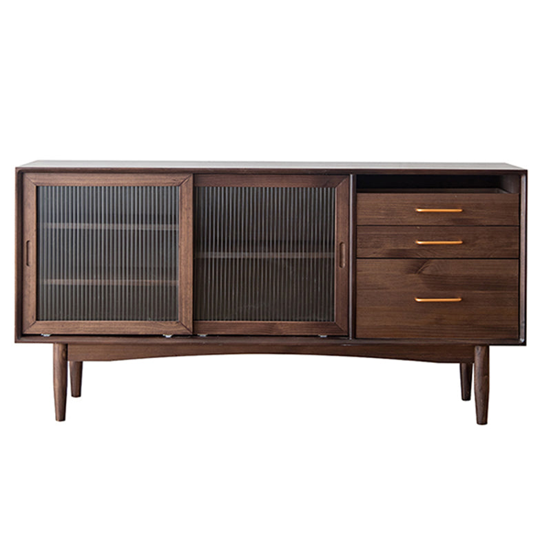 Nordic Style Storage Solid Wood Sideboard Cabinet with Glass Doors 59.1"L x 16.1"W x 31.5"H Walnut Clearhalo 'buffet_sideboard' 'Buffets & Sideboards' 'furn' 'furn_buffet_sideboard' 'Furniture' 'Kitchen & Dining Furniture' 7795839