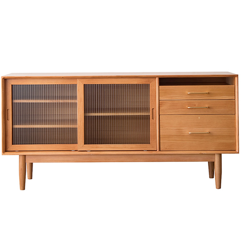 Nordic Style Storage Solid Wood Sideboard Cabinet with Glass Doors 70.9"L x 16.1"W x 31.5"H Cherry Wood Clearhalo 'buffet_sideboard' 'Buffets & Sideboards' 'furn' 'furn_buffet_sideboard' 'Furniture' 'Kitchen & Dining Furniture' 7795845