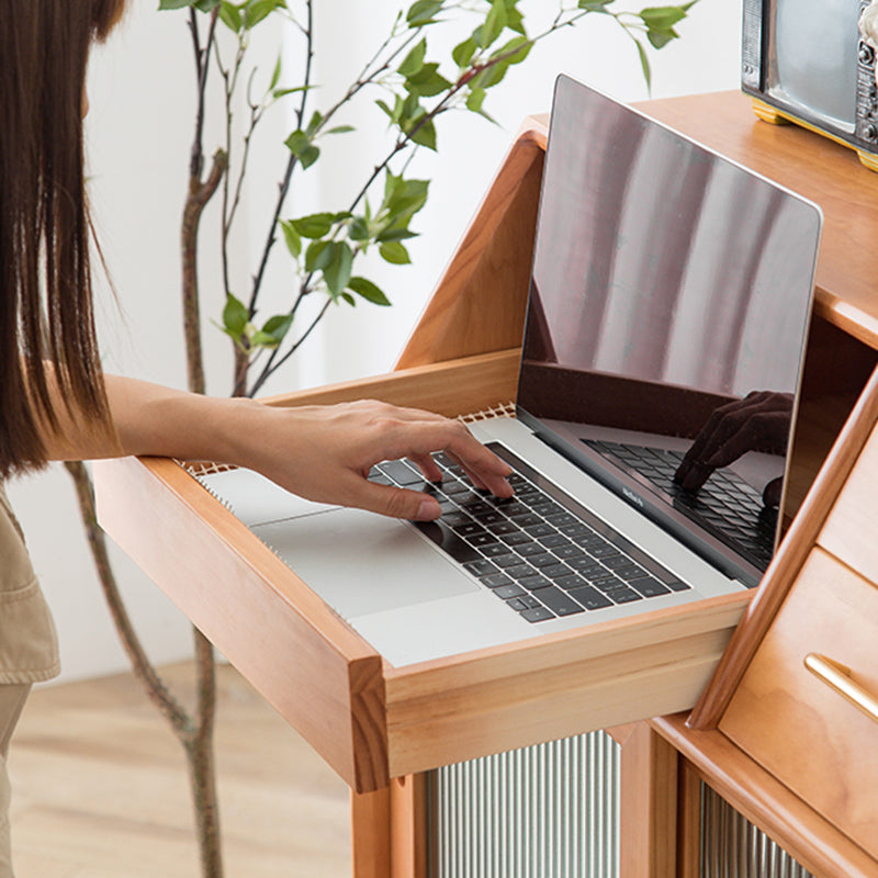 Armadio contemporaneo in legno in legno con porte di vetro