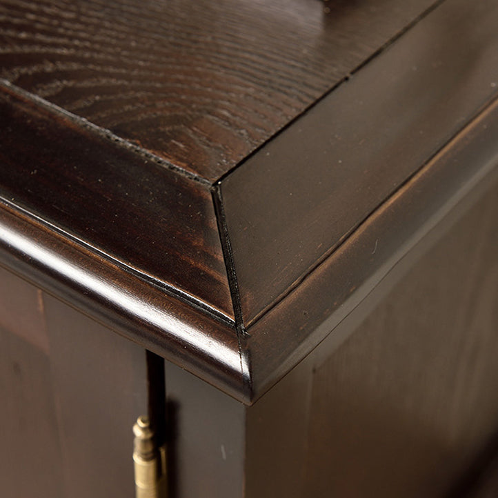 Puerta de vidrio de piso de soporte de botella tradicional de madera sólida con estantes de almacenamiento en marrón