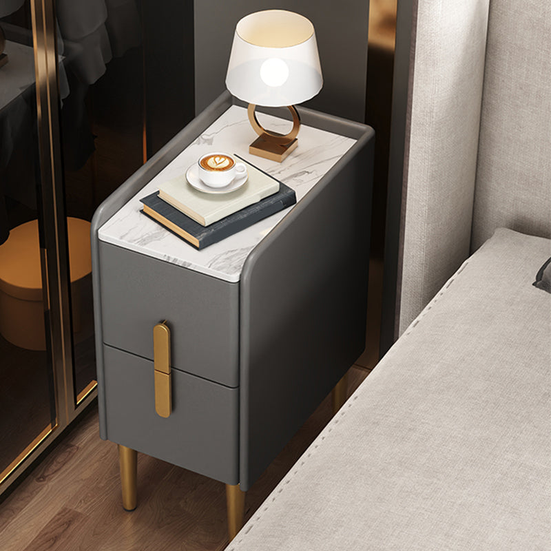 2 Drawers Glam Pine Accent Table Nightstand 20" Tall with Legs Grey 1 Piece Clearhalo 'Bedroom Furniture' 'furn' 'furn_night_stand' 'Furniture' 'night_stand' 'Nightstands' 7798074