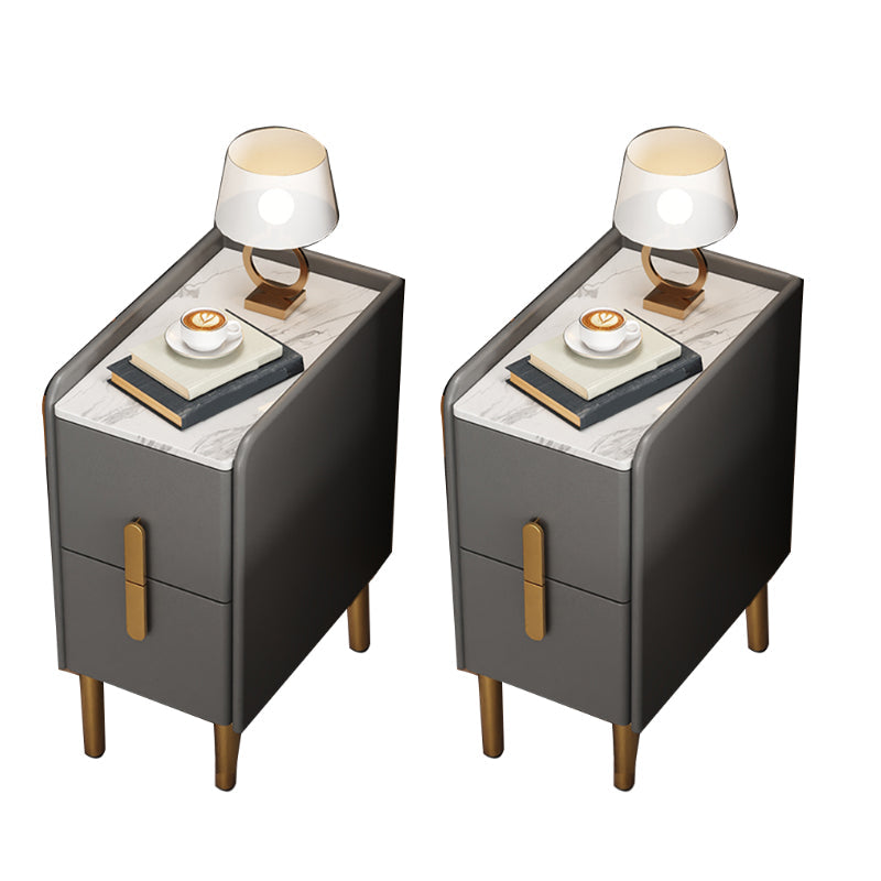 2 Drawers Glam Pine Accent Table Nightstand 20" Tall with Legs Grey 2 Piece Set Clearhalo 'Bedroom Furniture' 'furn' 'furn_night_stand' 'Furniture' 'night_stand' 'Nightstands' 7798075