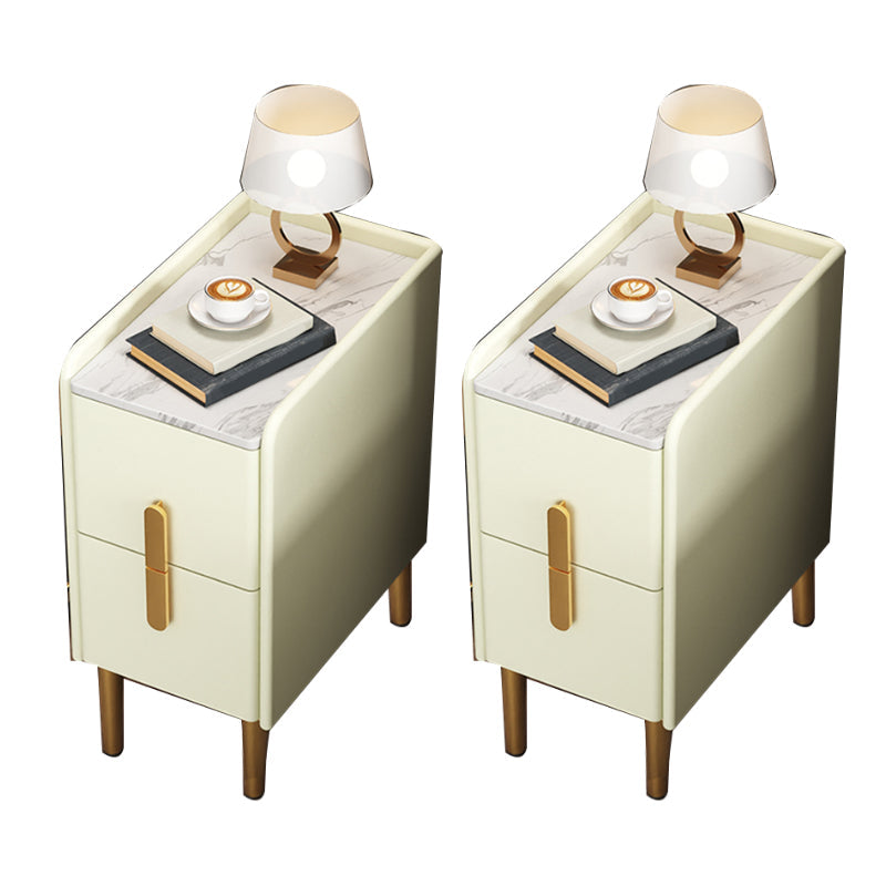 2 Drawers Glam Pine Accent Table Nightstand 20" Tall with Legs Off-White 2 Piece Set Clearhalo 'Bedroom Furniture' 'furn' 'furn_night_stand' 'Furniture' 'night_stand' 'Nightstands' 7798083