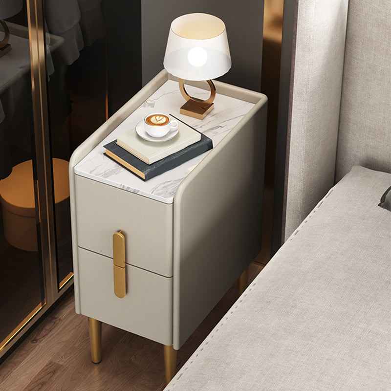 2 Drawers Glam Pine Accent Table Nightstand 20" Tall with Legs Khaki 1 Piece Clearhalo 'Bedroom Furniture' 'furn' 'furn_night_stand' 'Furniture' 'night_stand' 'Nightstands' 7798085