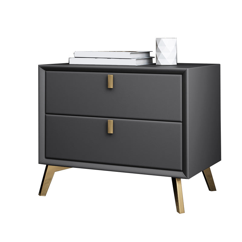 Contemporary Night Table Leather Bed Nightstand with 2 Drawers