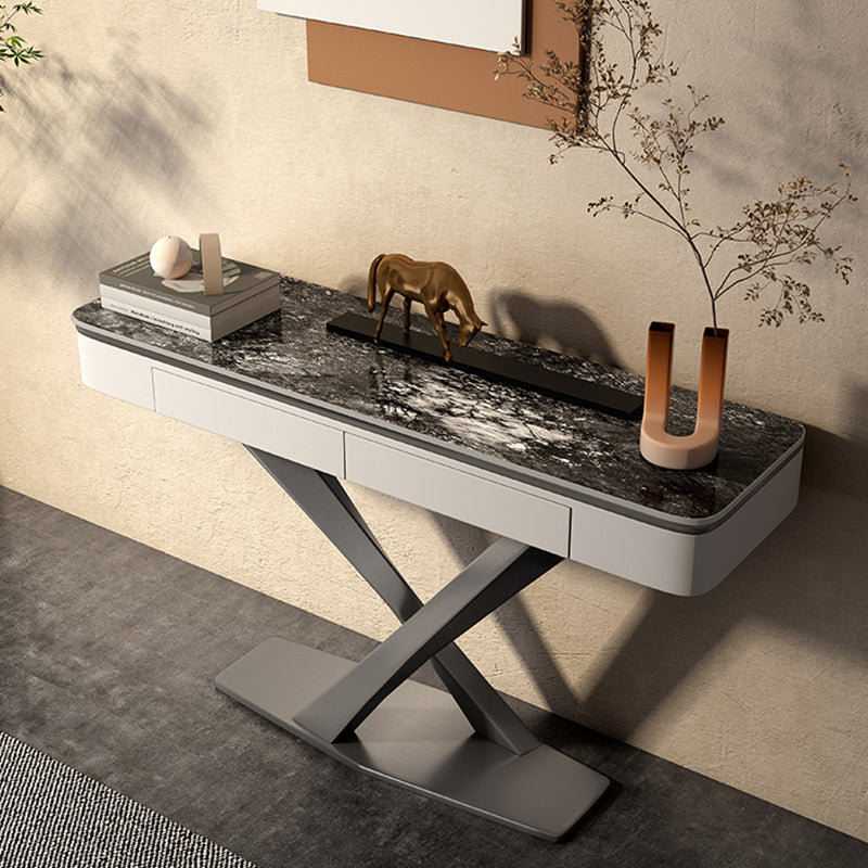 Glam Rectangle Console Sofa Table with Stainless Steel Bracket for Hall