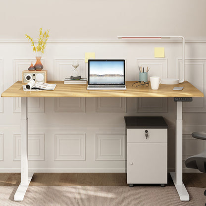Modern Electric Lifting Computer Desk Bedroom Steel Legs Writing Desk Natural Clearhalo 'furn' 'furn_office_desk' 'Furniture' 'Office Desks' 'Office Furniture' 'office_desk' 7798393