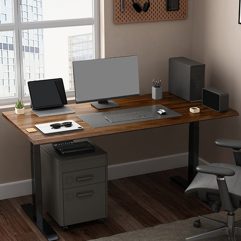 Modern Electric Lifting Computer Desk Bedroom Steel Legs Writing Desk Walnut Clearhalo 'furn' 'furn_office_desk' 'Furniture' 'Office Desks' 'Office Furniture' 'office_desk' 7798394