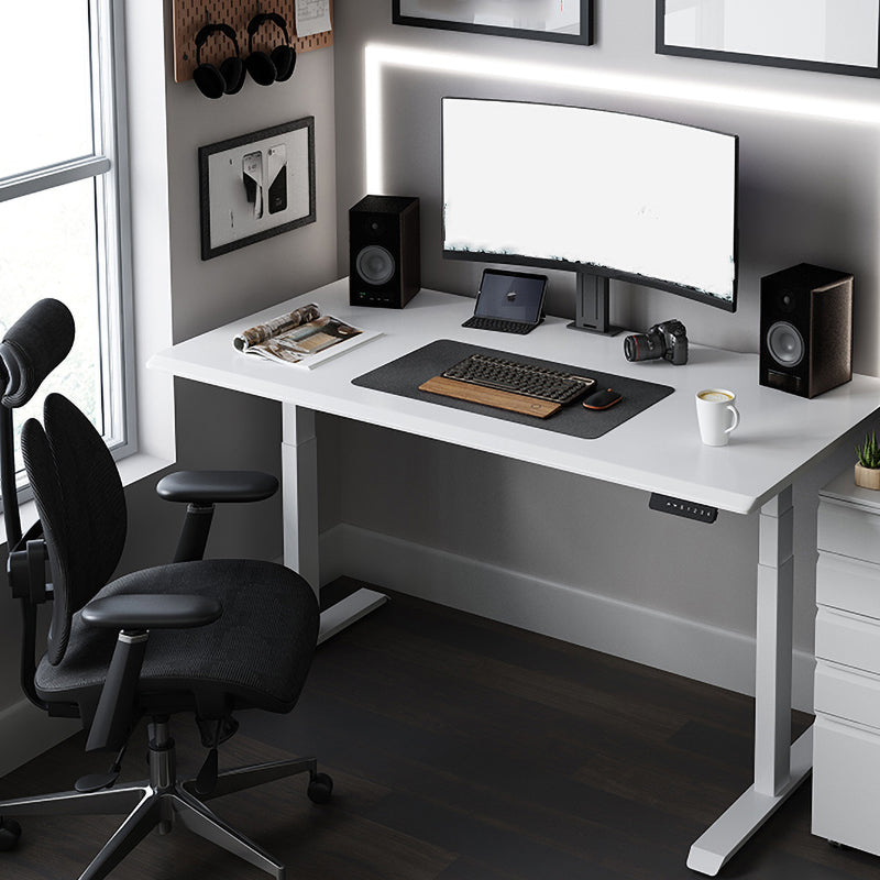 Modern Electric Lifting Computer Desk Bedroom Steel Legs Writing Desk White Clearhalo 'furn' 'furn_office_desk' 'Furniture' 'Office Desks' 'Office Furniture' 'office_desk' 7798396
