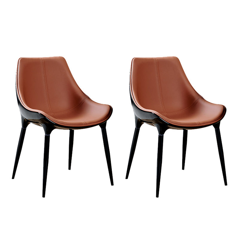 Glam Curved Dining Chair Faux Leather Dining Chairs with Black Legs Orange 2 Piece Set Clearhalo 'Dining Chairs' 'Dining Tables & Seating' 'dining_chair' 'furn' 'furn_dining_chair' 'Furniture' 'Kitchen & Dining Furniture' 7801777