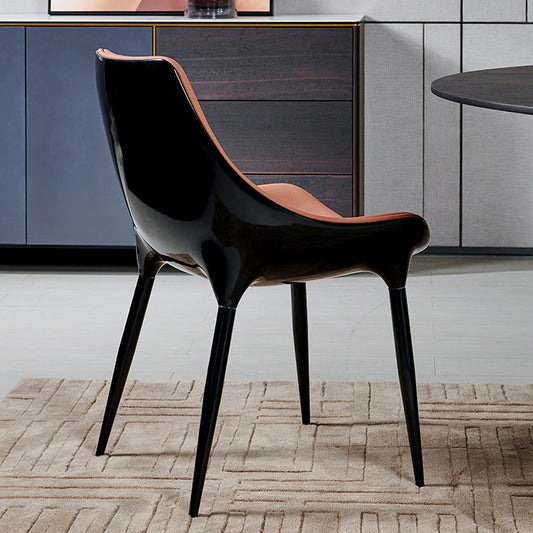 Glam Curved Dining Chair Faux Leather Dining Chairs with Black Legs Clearhalo 'Dining Chairs' 'Dining Tables & Seating' 'dining_chair' 'furn' 'furn_dining_chair' 'Furniture' 'Kitchen & Dining Furniture' 7801778