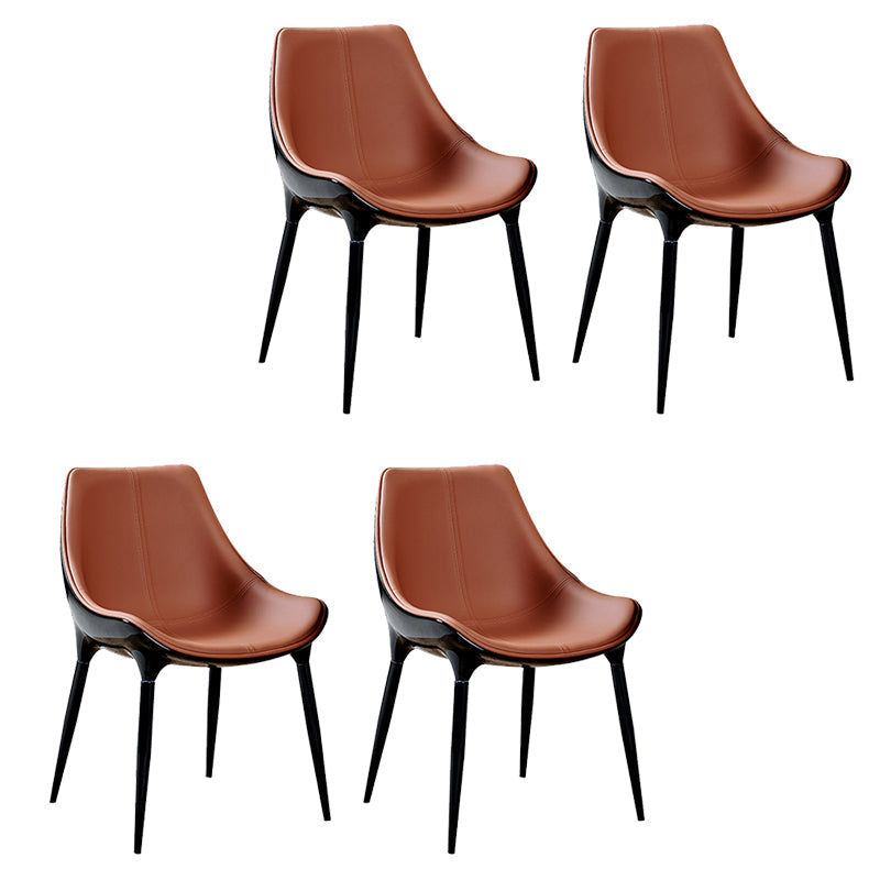 Glam Curved Dining Chair Faux Leather Dining Chairs with Black Legs Orange 4 Piece Set Clearhalo 'Dining Chairs' 'Dining Tables & Seating' 'dining_chair' 'furn' 'furn_dining_chair' 'Furniture' 'Kitchen & Dining Furniture' 7801779
