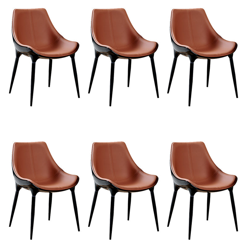 Glam Curved Dining Chair Faux Leather Dining Chairs with Black Legs Orange 6 Piece Set Clearhalo 'Dining Chairs' 'Dining Tables & Seating' 'dining_chair' 'furn' 'furn_dining_chair' 'Furniture' 'Kitchen & Dining Furniture' 7801782