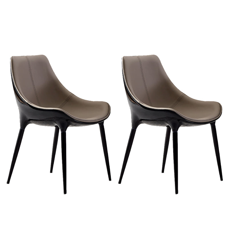 Glam Curved Dining Chair Faux Leather Dining Chairs with Black Legs Grey 2 Piece Set Clearhalo 'Dining Chairs' 'Dining Tables & Seating' 'dining_chair' 'furn' 'furn_dining_chair' 'Furniture' 'Kitchen & Dining Furniture' 7801787