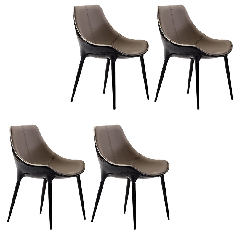 Glam Curved Dining Chair Faux Leather Dining Chairs with Black Legs Grey 4 Piece Set Clearhalo 'Dining Chairs' 'Dining Tables & Seating' 'dining_chair' 'furn' 'furn_dining_chair' 'Furniture' 'Kitchen & Dining Furniture' 7801789