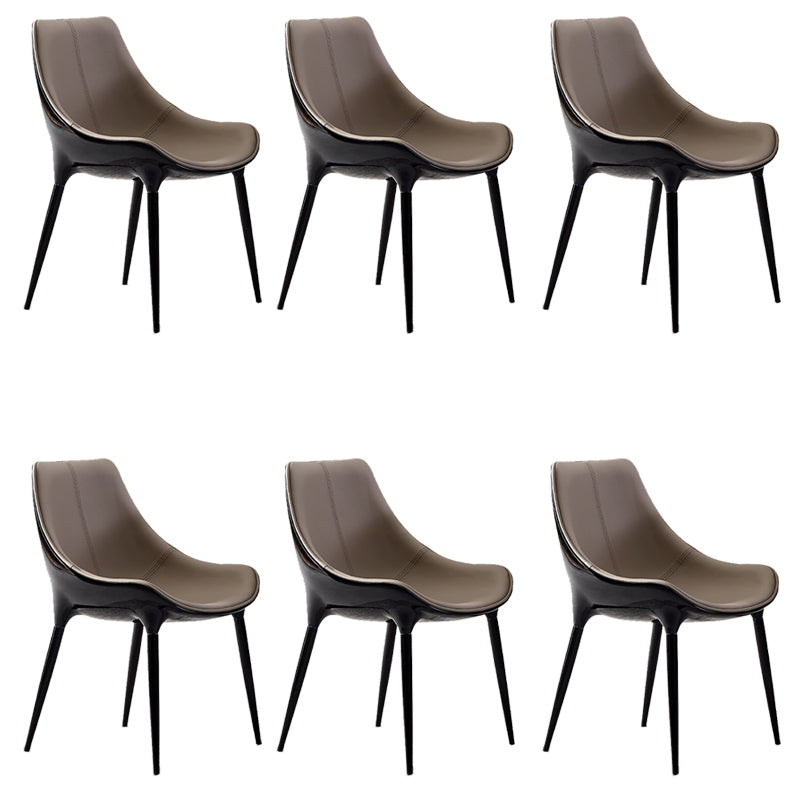 Glam Curved Dining Chair Faux Leather Dining Chairs with Black Legs Grey 6 Piece Set Clearhalo 'Dining Chairs' 'Dining Tables & Seating' 'dining_chair' 'furn' 'furn_dining_chair' 'Furniture' 'Kitchen & Dining Furniture' 7801792