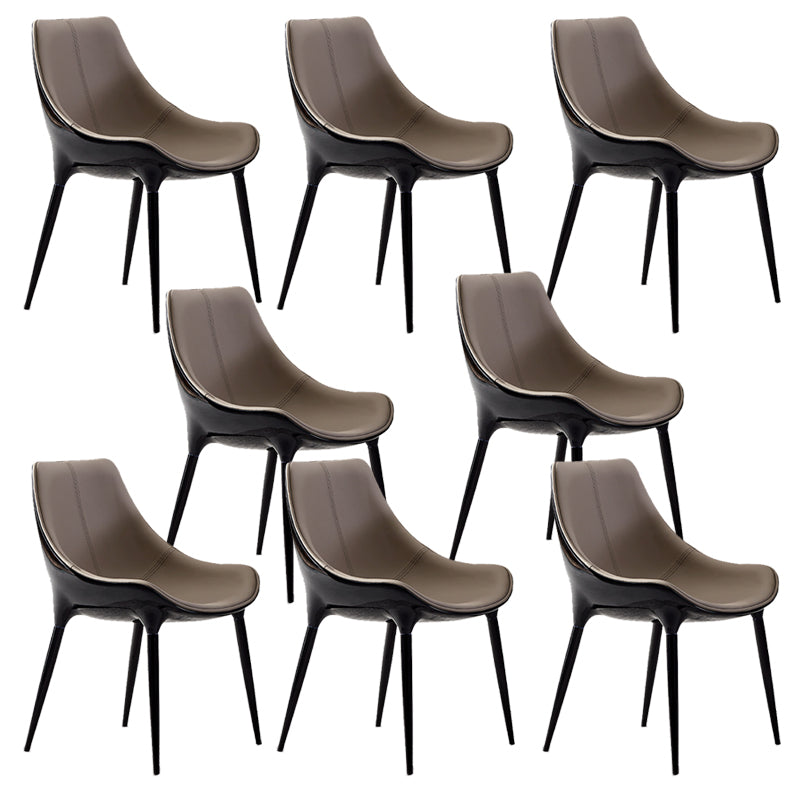 Glam Curved Dining Chair Faux Leather Dining Chairs with Black Legs Grey 8 Piece Set Clearhalo 'Dining Chairs' 'Dining Tables & Seating' 'dining_chair' 'furn' 'furn_dining_chair' 'Furniture' 'Kitchen & Dining Furniture' 7801793