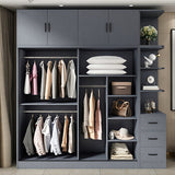 Modern Grey Wardrobe Cabinet Engineered Wood Wardrobe with Garment Rod