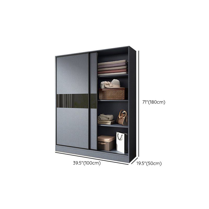 Armario moderno de vestuario gris armario de madera de ingeniería con barra de prenda