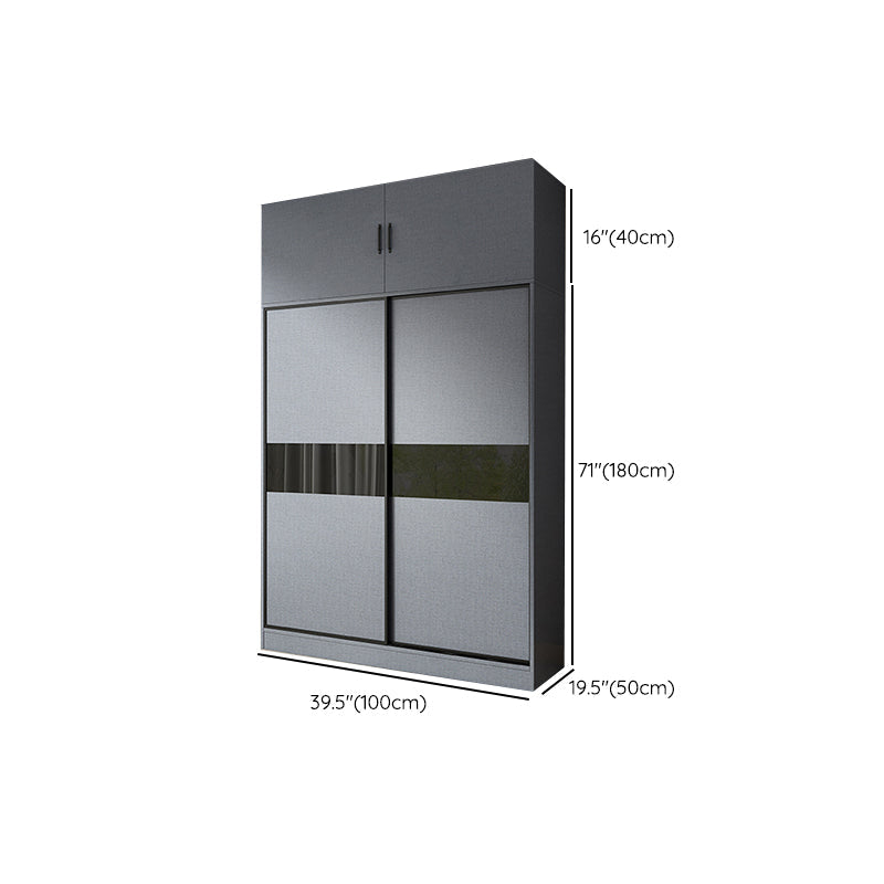 Armario moderno de vestuario gris armario de madera de ingeniería con barra de prenda