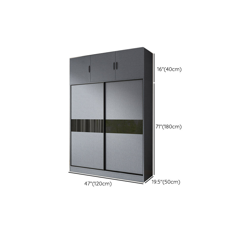 Armario moderno de vestuario gris armario de madera de ingeniería con barra de prenda