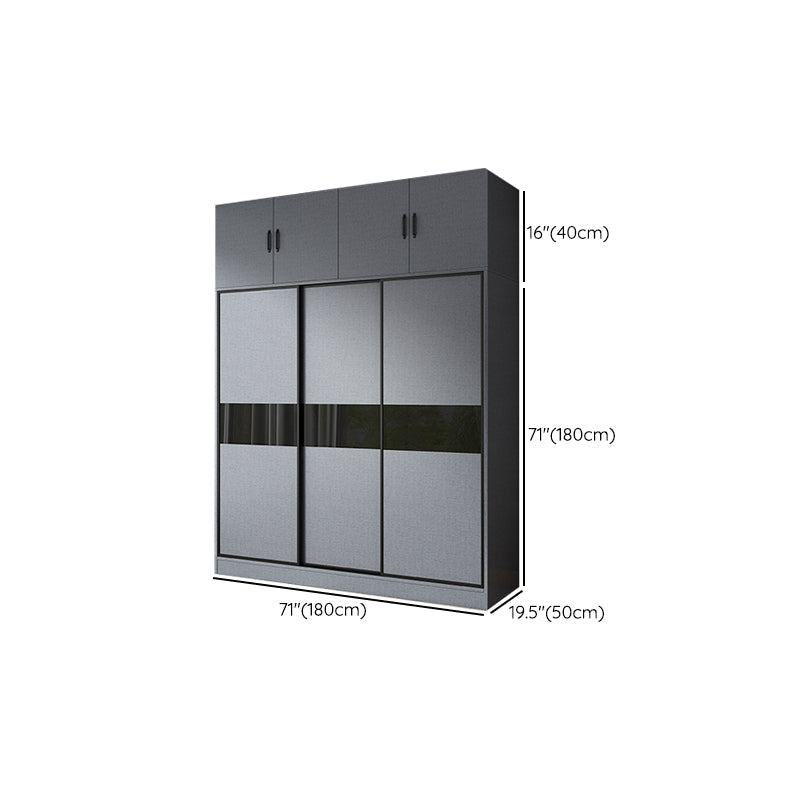 Armario moderno de vestuario gris armario de madera de ingeniería con barra de prenda