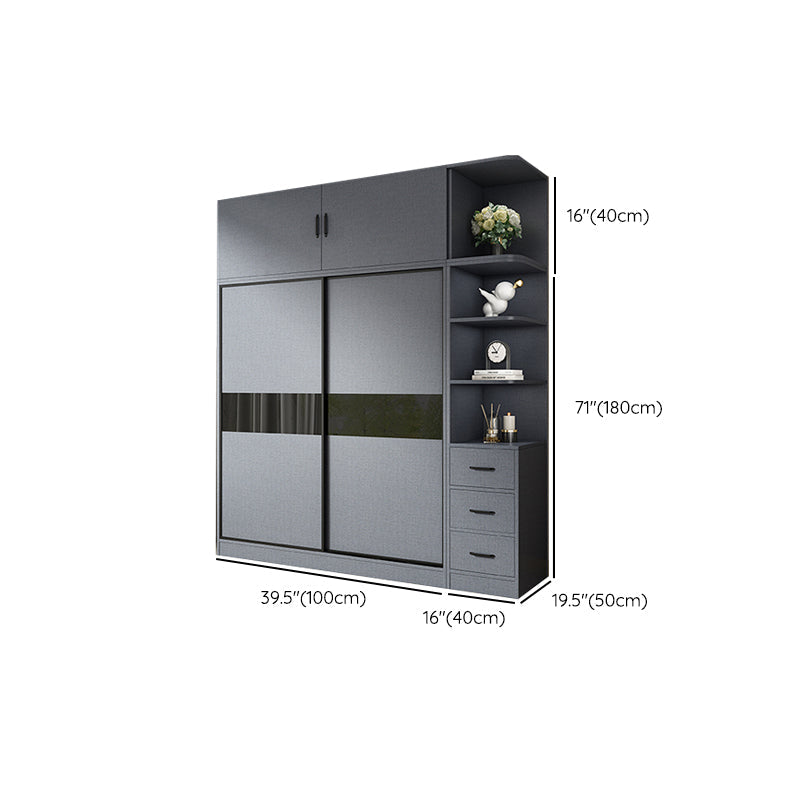 Armario moderno de vestuario gris armario de madera de ingeniería con barra de prenda