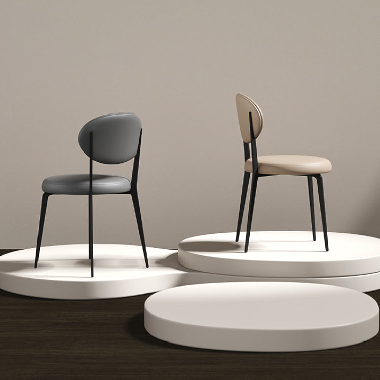 Faux de cuero y metal sillas de comedor de brazo sin brazo de color trasero