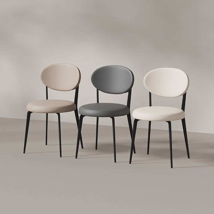 Faux de cuero y metal sillas de comedor de brazo sin brazo de color trasero