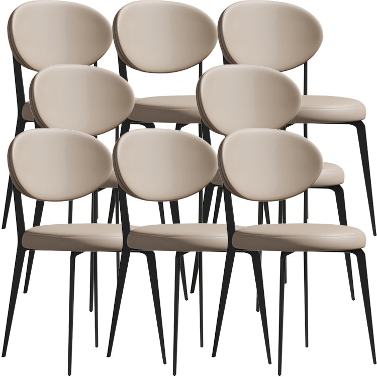 Faux de cuero y metal sillas de comedor de brazo sin brazo de color trasero