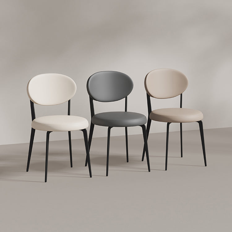 Faux de cuero y metal sillas de comedor de brazo sin brazo de color trasero