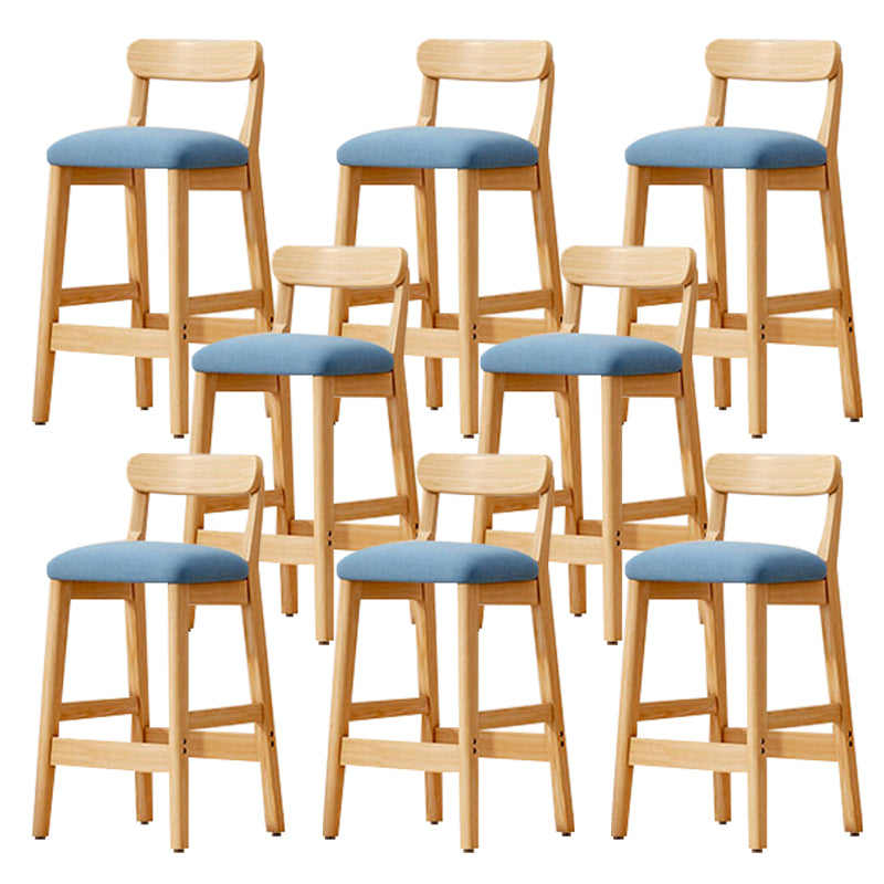 Modern Solid Wood Counter Stool Bar-height Low Back Bar Stool with Footrest Blue 8 Piece Set Clearhalo 'Bar Furniture' 'Bar Stools' 'bar_stools' 'furn' 'furn_bar_stools' 'Furniture' 'Kitchen & Dining Furniture' 7806444