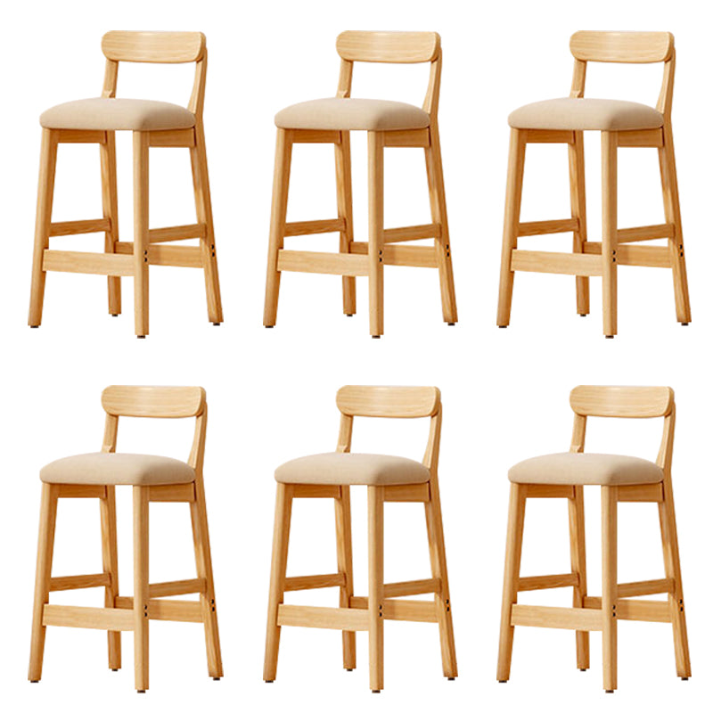 Modern Solid Wood Counter Stool Bar-height Low Back Bar Stool with Footrest Khaki 6 Piece Set Clearhalo 'Bar Furniture' 'Bar Stools' 'bar_stools' 'furn' 'furn_bar_stools' 'Furniture' 'Kitchen & Dining Furniture' 7806460