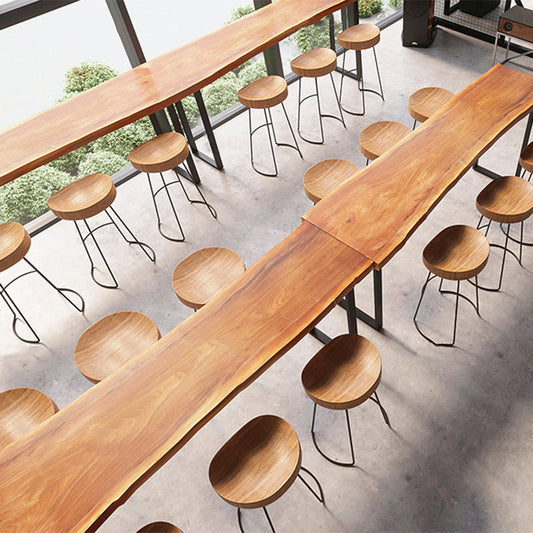 Wood Backless Dining Stools Contemporary Bar Stools with Footrest