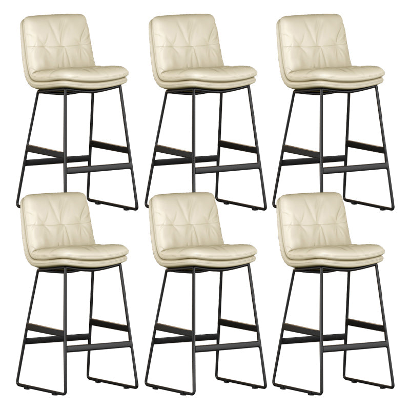 Faux Leather Bar Stools Industrial Metal Patio Bar Stool with Black Legs Off-White 6 Piece Set Clearhalo 'Bar Furniture' 'Bar Stools' 'bar_stools' 'furn' 'furn_bar_stools' 'Furniture' 'Kitchen & Dining Furniture' 7806567