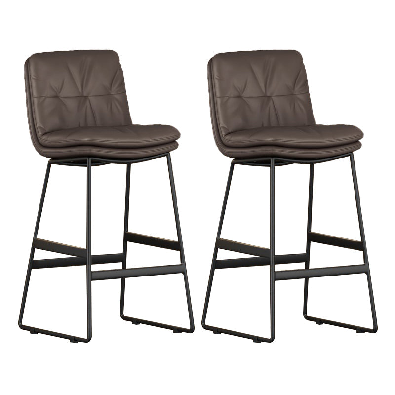 Faux Leather Bar Stools Industrial Metal Patio Bar Stool with Black Legs Dark Coffee 2 Piece Set Clearhalo 'Bar Furniture' 'Bar Stools' 'bar_stools' 'furn' 'furn_bar_stools' 'Furniture' 'Kitchen & Dining Furniture' 7806593
