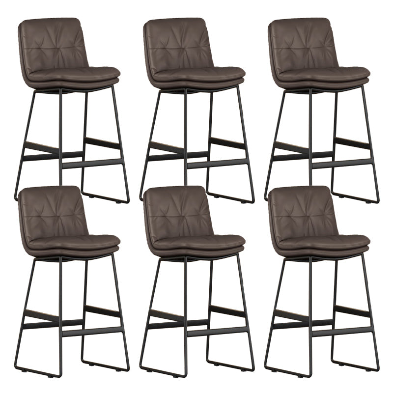 Faux Leather Bar Stools Industrial Metal Patio Bar Stool with Black Legs Dark Coffee 6 Piece Set Clearhalo 'Bar Furniture' 'Bar Stools' 'bar_stools' 'furn' 'furn_bar_stools' 'Furniture' 'Kitchen & Dining Furniture' 7806595