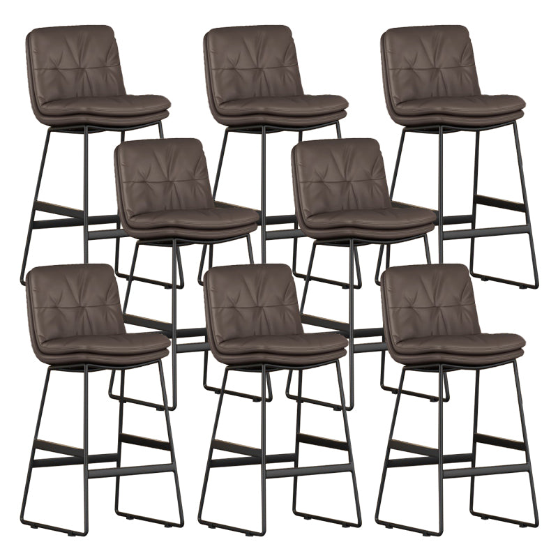 Faux Leather Bar Stools Industrial Metal Patio Bar Stool with Black Legs Dark Coffee 8 Piece Set Clearhalo 'Bar Furniture' 'Bar Stools' 'bar_stools' 'furn' 'furn_bar_stools' 'Furniture' 'Kitchen & Dining Furniture' 7806596