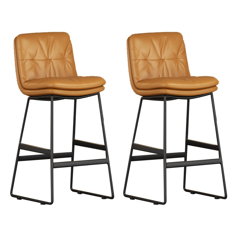 Faux Leather Bar Stools Industrial Metal Patio Bar Stool with Black Legs Light Brown 2 Piece Set Clearhalo 'Bar Furniture' 'Bar Stools' 'bar_stools' 'furn' 'furn_bar_stools' 'Furniture' 'Kitchen & Dining Furniture' 7806598