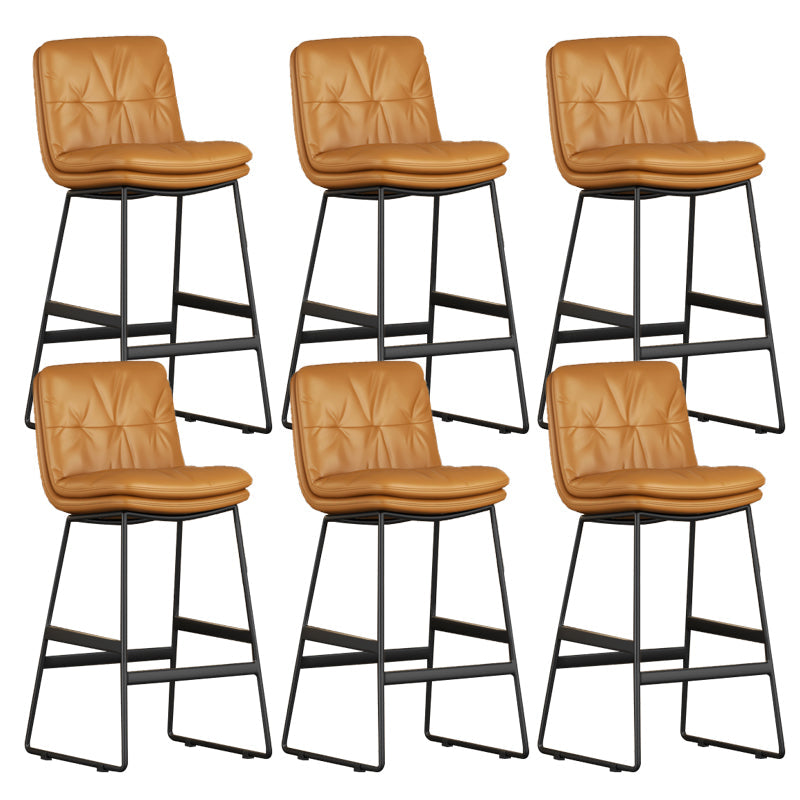 Faux Leather Bar Stools Industrial Metal Patio Bar Stool with Black Legs Light Brown 6 Piece Set Clearhalo 'Bar Furniture' 'Bar Stools' 'bar_stools' 'furn' 'furn_bar_stools' 'Furniture' 'Kitchen & Dining Furniture' 7806600