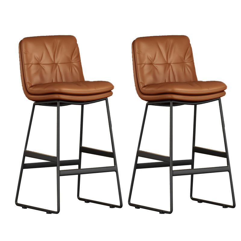Faux Leather Bar Stools Industrial Metal Patio Bar Stool with Black Legs Dark Brown 2 Piece Set Clearhalo 'Bar Furniture' 'Bar Stools' 'bar_stools' 'furn' 'furn_bar_stools' 'Furniture' 'Kitchen & Dining Furniture' 7806603