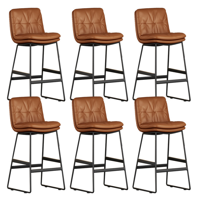 Faux Leather Bar Stools Industrial Metal Patio Bar Stool with Black Legs Dark Brown 6 Piece Set Clearhalo 'Bar Furniture' 'Bar Stools' 'bar_stools' 'furn' 'furn_bar_stools' 'Furniture' 'Kitchen & Dining Furniture' 7806605