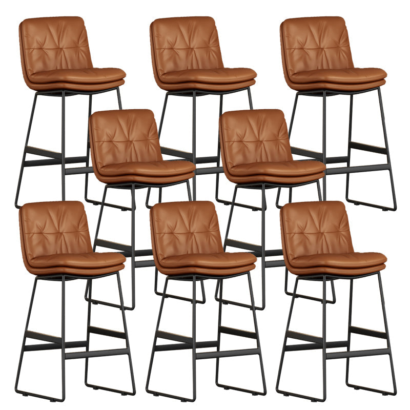 Faux Leather Bar Stools Industrial Metal Patio Bar Stool with Black Legs Dark Brown 8 Piece Set Clearhalo 'Bar Furniture' 'Bar Stools' 'bar_stools' 'furn' 'furn_bar_stools' 'Furniture' 'Kitchen & Dining Furniture' 7806606