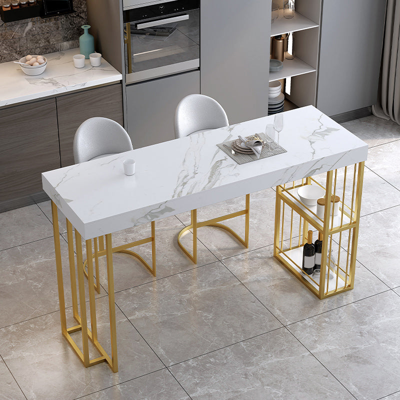 Stone Top Rectangle Bar Table with Metal Storage Base for Home Clearhalo 'Bar Furniture' 'Bar Tables' 'bar_tables' 'furn' 'furn_bar_tables' 'Furniture' 'Kitchen & Dining Furniture' 7806950